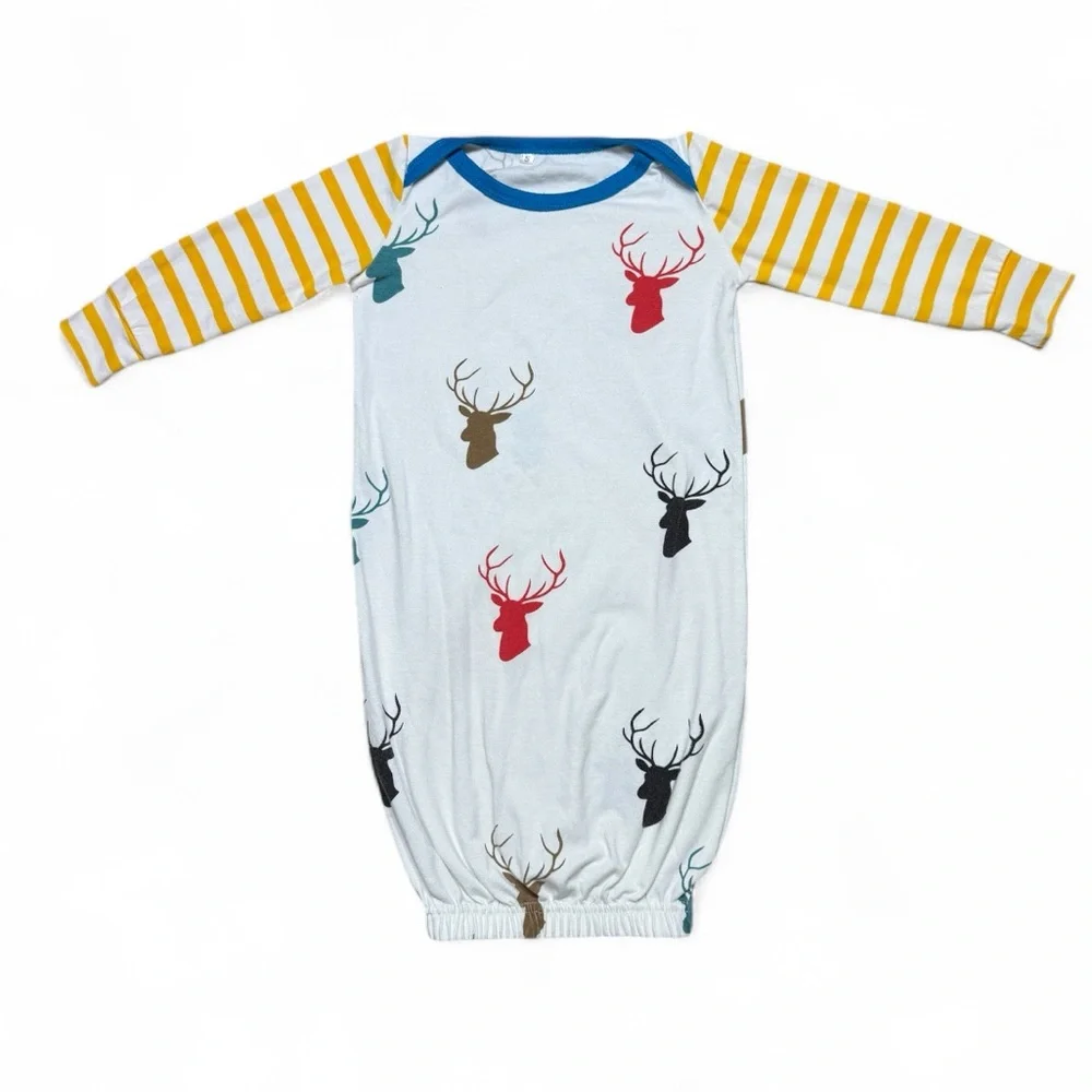 Baby Deer Print Pajamas with Striped Sleeves